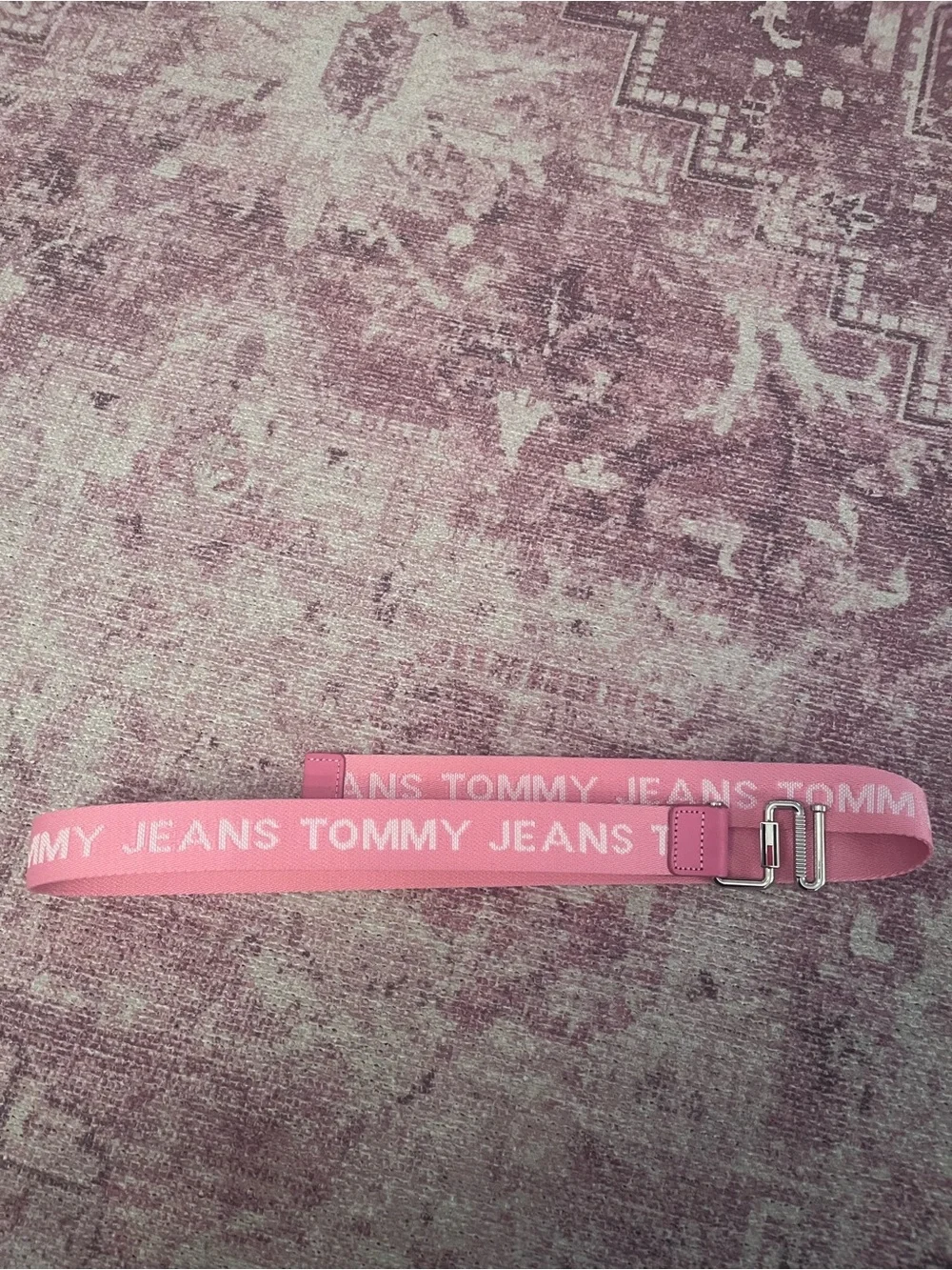 Tommy Hilfiger Pink Logo Webbing Belt with Silver Hardware